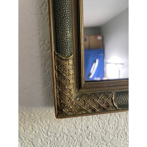 Vintage Ornate Rectangular Mirror 22x12” - Distressed Gold Frame - Picture 2 of 6